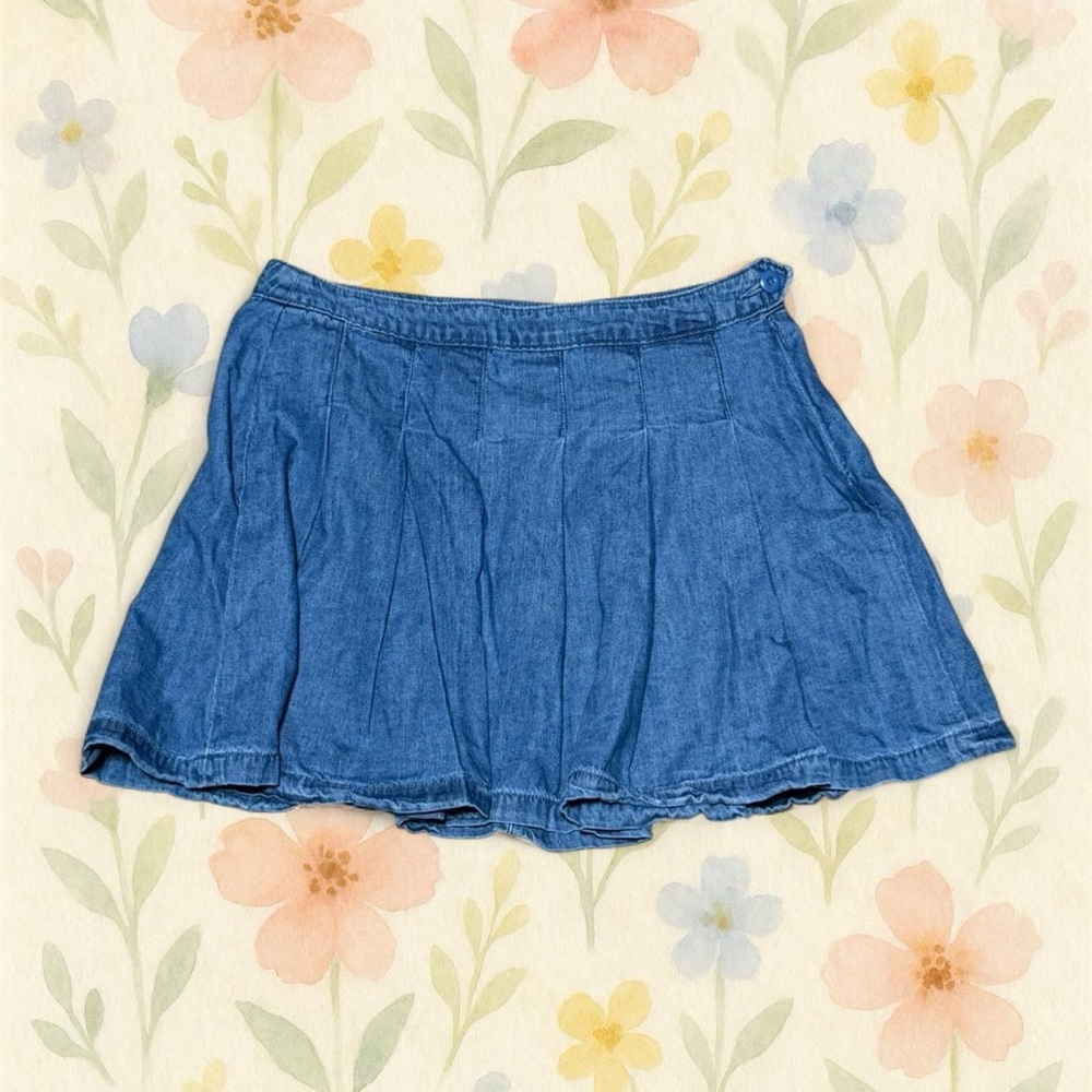 American Eagle Chambray Mini Skirt Size 8 Blue Pleated Skort Denim Look